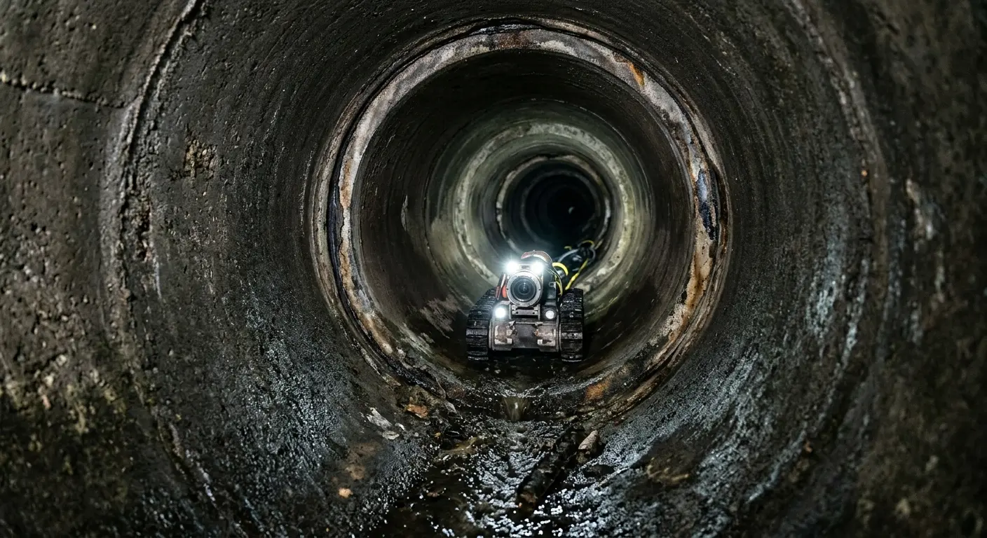 Robotic sewer camera inspecting pipe interior for Sewer Line Cleaning in Moore